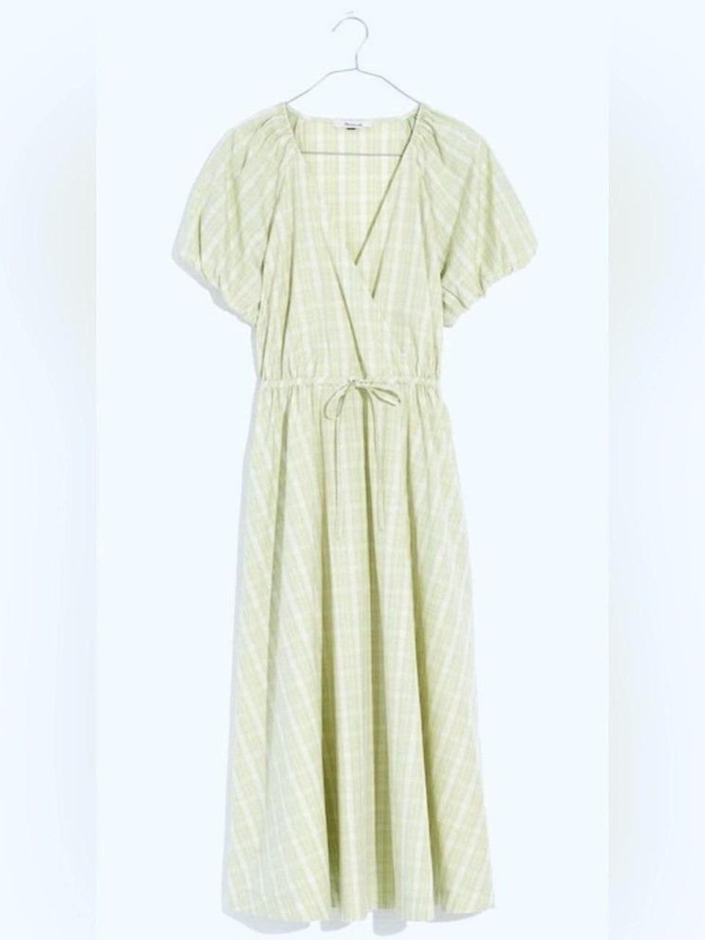 Madewell Light Green Plaid Puff Sleeve Dress